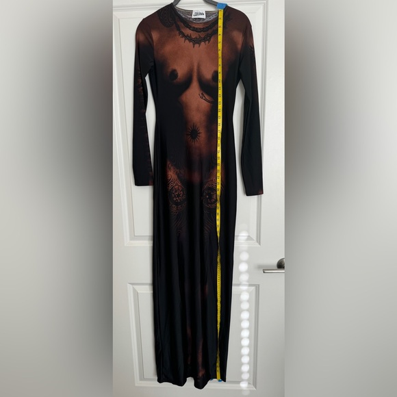 Jean Paul Gautier The Long Ebony Body Tattoo Dress Dark Nude Size S - Picture 8 of 16